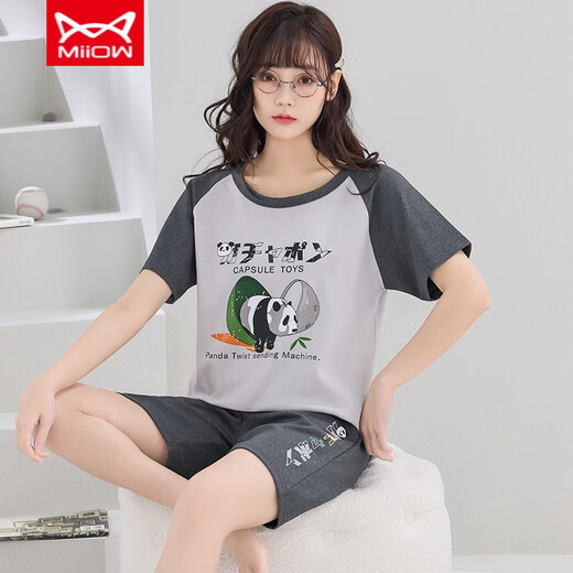 
Catman MIIOW pajamas for women in summer pure cotton short sleeve thin Korean version sweet and cute large size student home clothing set summer 1396 M women's style 75-85Jin [Jin equals 0.5 kg]