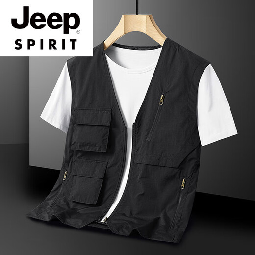 Jeep Spirit Rápido secado para hombres Vest de ropa de trabajo para hombres, verano y luz de otoño y deportes delgados y chaleco de bolsillo múltiple sin cuello de gran tamaño gris oscuro M 100-120Jin [Jin equivale a 0.5 kg] desgaste