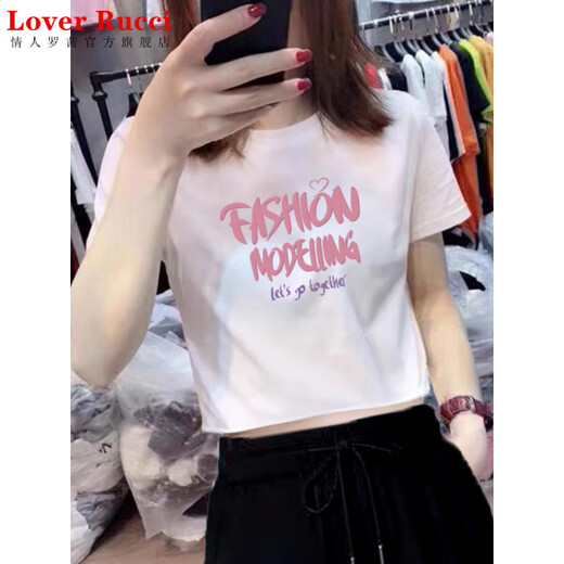 LOVER RUCCI2025新款设计感小众正肩短款t恤女夏季纯欲短袖宽松白色纯棉上衣 KE693白 M