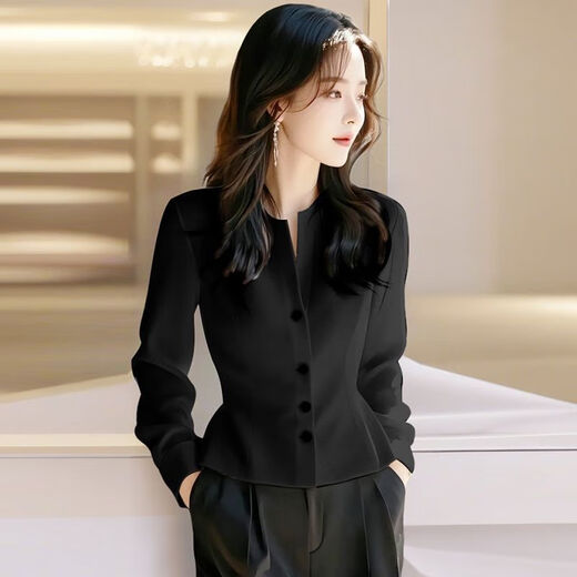 Romont French waisted black shirt, high-end and temperamental women's shirt, spring and autumn new style, small commuter long-sleeved top, black XL
