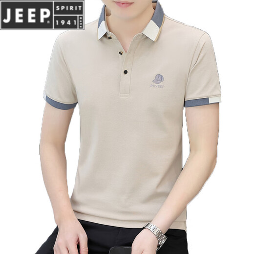 JEEP SPIRIT翻领刺绣polo 衫3D凹凸帽夏季纯棉短袖t恤男装商务休闲绣花衫 白色 723款翻 领 M 85-110斤