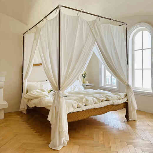 XMSJ Customized Cotton 2025 New Bedroom Bed Curtain Class A Baby Mosquito Net Home Palace Old-fashioned Tie Rope Pure Cotton Warmth 301 Tie Rope Style Cotton Bed Curtain Mosquito Net Single Bed Curtain 1.2 Meter Bed 120*200cm