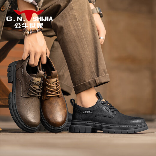 Bull family men's shoes 2025 new versatile work shoes British style breathable casual leather shoes comfortable and wear-resistant men's business shoes