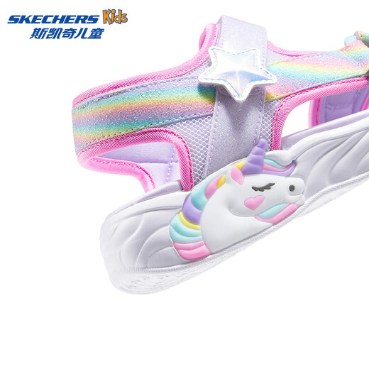 Skechers Skechers Girls Velcro Cartoon Flashing Sandals Children's Fashion Colorful Open-Toe Beach Shoes 303107L Lavender/Multicolor/LVMT 33.5