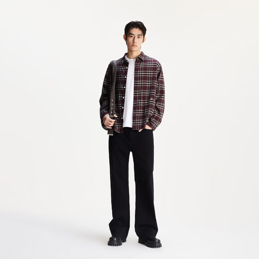 JACK&JONES men's spring new style pure cotton comfortable, soft and exquisite embroidery loose lapel long-sleeved shirt 225305006 F15 burgundy regular M