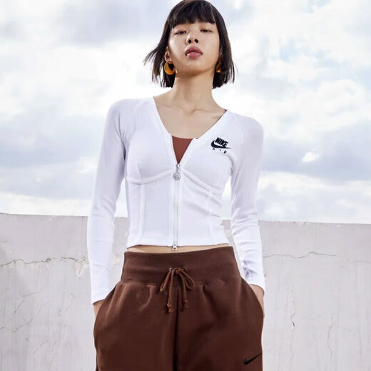 耐克（NIKE）女装季新款户外出行居家休闲修身V领打底拉链透气上衣 FD2377-100/白色 XS