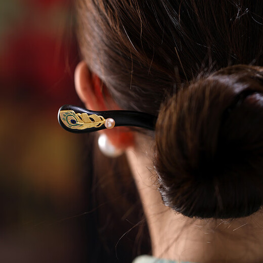 Su Shiliu black sandalwood daily hairpin, ancient style hairpin, women's hair accessories, Hanfu hairpin, hairpin, birthday gift for wife and mother, pearl feather sandalwood hairpin