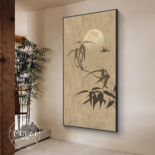 Ywzr Neues chinesisches Stil Eingang Dekorative Gemälde mit Lichtern Song Dynastie Ästhetik Bambus Gemälde Wohnzimmer Hängende Gemälde Zen High-Sense Corridor Wandbilder, Tinte Bambus dicker Reim D Style 100*200led Lampenmalerei (intelligente Direkteinsatz + Fernbedienung) 3