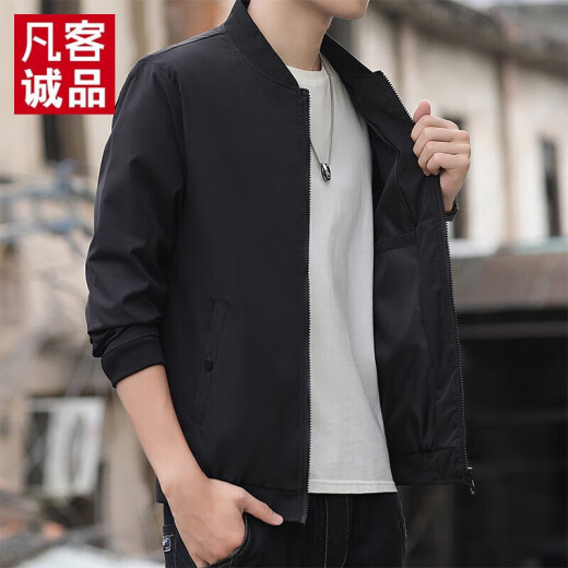 凡客诚品（VANCL）【雷军推荐】美式休闲棒球服2024秋季新款纯色飞行员夹克舒适百搭 K12109黑色 M 建议 95-100 斤