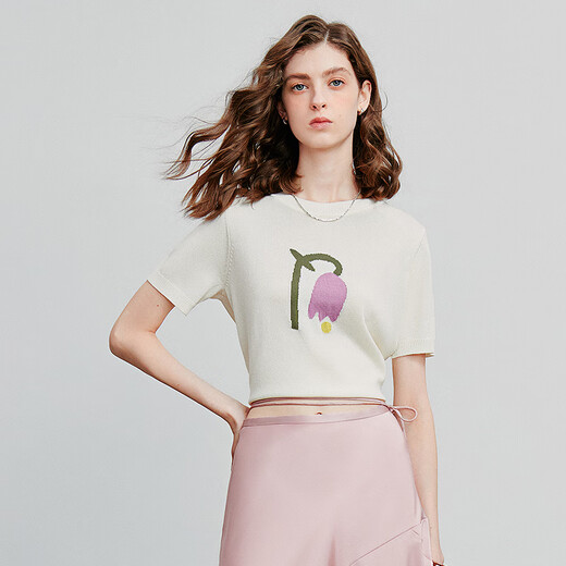 
Chuyu Ice Silk Flower Jacquard Combination Sweater for Women 2025 Summer New Aurora Style Small Shirt Top Off White S