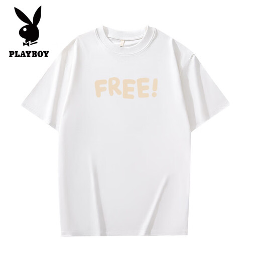 Playboy (Playboy) Schwergewichts reines Kurzarm-T-Shirt für Männer für Männer in Sommer-Ins Trendy Marken LOSSEN SEHLISCHEN DRUCKNOHMEN BESTELLUNG UND Casual halbärmelig T-Shirt White-1585-Short-Ärmel-Pure-Baumwoll-Baumwoll XL [Vorgeschlagen 140-170jin [Jin gleich 0,5 kg]]
