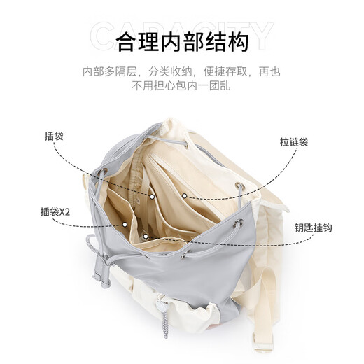 Ninth City (V.NINE)VNINE schoolbag female college student 2025 new fashion mini hand backpack high school student niche travel backpack gray beige white