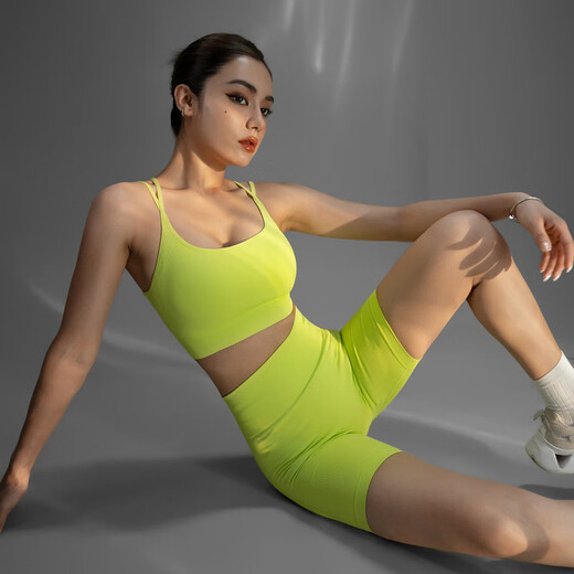 Monster Guardians New Yoga Bra Shorts Set Women's Sports Fitness Running Pilates Tight Lime Green Bra S