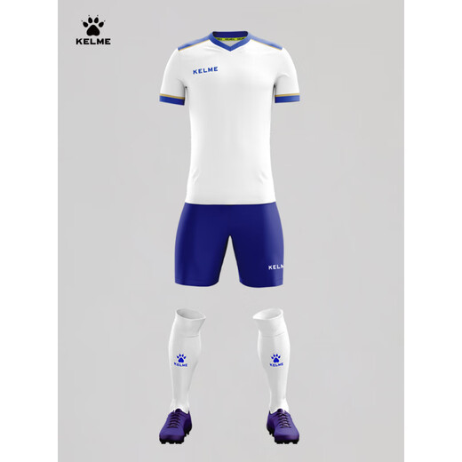 卡尔美（KELME）足球服套装 成人儿童组队比赛训练球服印字印号球衣 白彩蓝 《v领后背透气网孔》金色 L