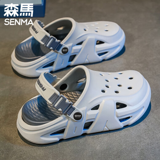 森马包头拖男夏季厚底防滑耐磨凉拖鞋新款防臭户外两用外穿沙滩鞋 浅灰-升级版 39 40