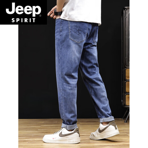 JEEP SPIRIT天丝莱赛尔牛仔裤男夏季新款美式复古裤力胖子大码冰丝哈伦裤 CZX917复古蓝 32 130-140斤