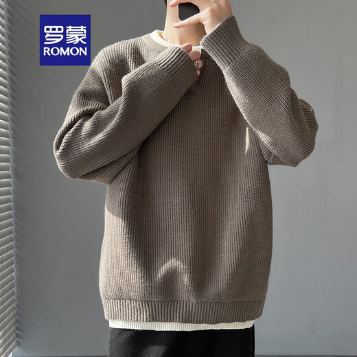 ROMON trendy brand American retro twist sweater men's winter high-end layered Henry V-neck knitted bottoming shirt Navy XL