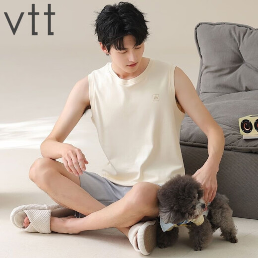 VTT MANEVELESS PAJAMAS Summer Traje de algodón Vest New Home Clothing Los pantalones cortos delgados de los hombres se pueden usar en vest traje: OMM13657 L