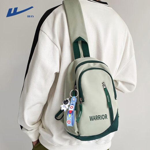 Warrior Men's Crossbody Bag 2025 New Shoulder Bag Women's Casual Student Convenient Small Backpack Large Capacity Commuting Chest Bag Men's Green Astronaut Pendant