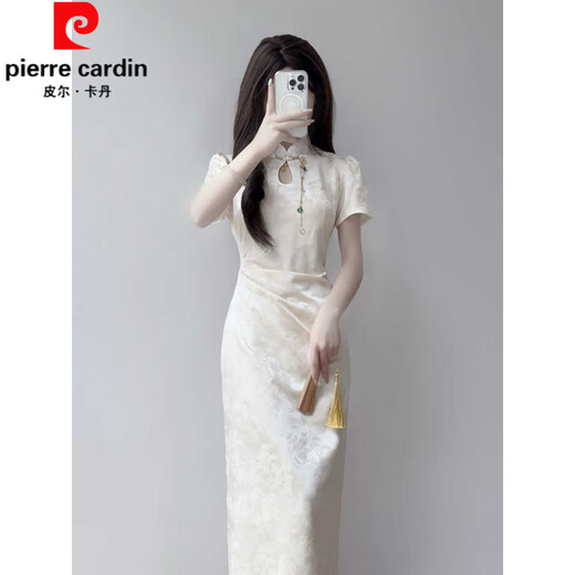 Pierre Cardin cheongsam 2025 new temperament young style national style silk dress daily new Chinese style girl summer dress pear white-cheongsam S