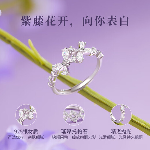 Chinese jewelry wisteria blossom sterling silver ring women's light luxury ring tail ring anniversary birthday gift for girlfriend