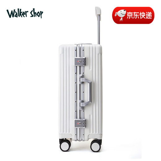 Walker Shop【品牌精选】行李箱商务出差拉杆箱多功能前置开口旅行箱登机箱 奶白色 18英寸 横款登机箱