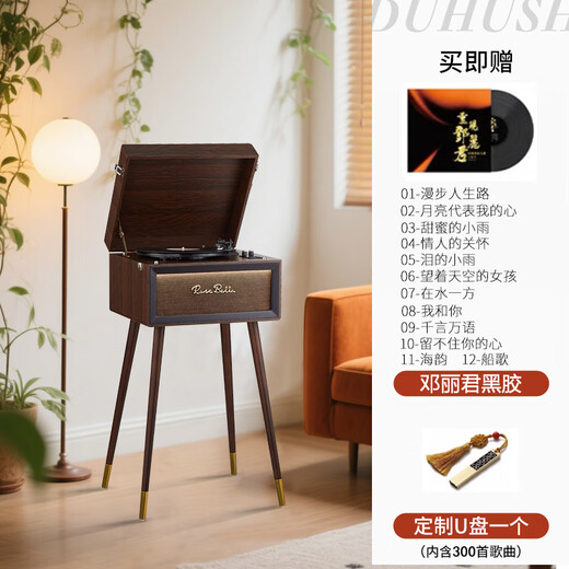 Duhuanshi retro gramophone floor-standing multi-functional LP vinyl record player Nordic antique home HiFi Bluetooth audio decorative ornaments holiday gifts vertical record player + Teresa Teng vinyl record player
