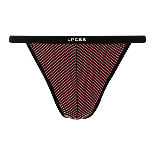 LPCSS Brand Men's Striped Thong Modal Sexy Underwear Fashion Back Piece Ice Silk Mesh Men's T-Pants Black + Burgundy L _100-120Jin Jin equals 0.5kg