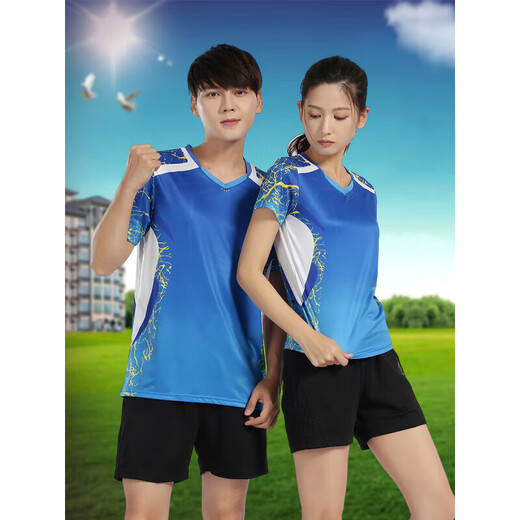 
NYYE short-sleeved sportswear suit men and women's table tennis jersey quick-dry volleyball suit couple badminton suit printing 3888 blue men's top M