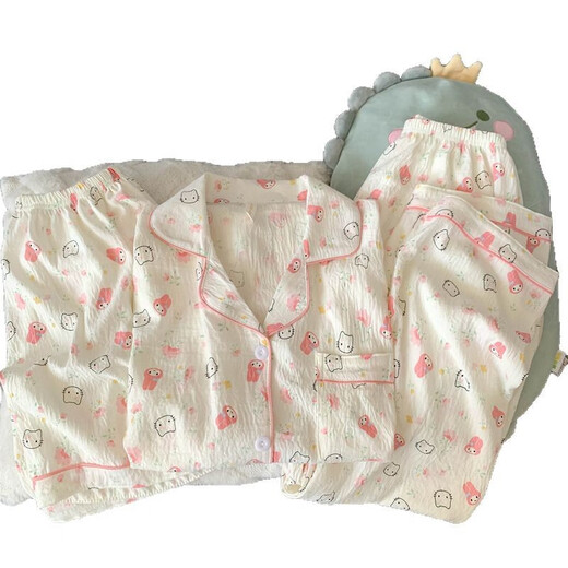 Jingpufei HelloKitty short-sleeved pajamas three-piece set cute Melody cotton silk home clothes Yunduo Cotton-9906# Star Puppy Three-piece set L [Suggested 100-120Jin [Jin equals 0.5 kg]]
