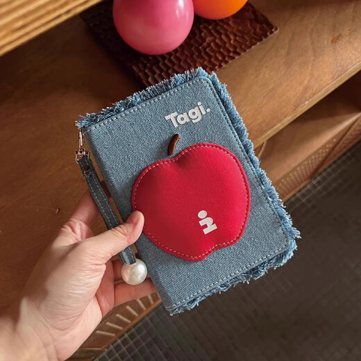 Tagi.<Ping Ping An An> Pearl Denim Tassel Travel Passport Clip Storage Package Gift Certificate Card Package Denim Blue (Ping Ping An)