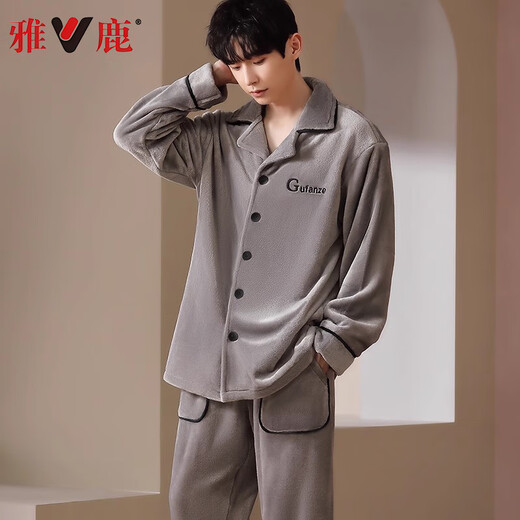 Yalu Coral Velvet Men's Pajamas Winter Plus Velvet Thickened Autumn and Winter Loose Flannel Home Clothes Set 2025 New Style