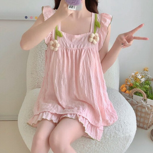 S.Sofea Sommerpyjama mit Brustpyjama süß und süße Mädchen Home Clothing HDS-9930#Aprikosenfarbe 175 L