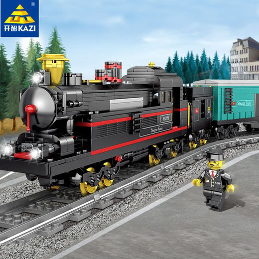 KAIZHI KAZI ELECTRISCHE BRAGE GLAIDS Spielzeug Kinder-Puzzle-Bausteine Plug-in Modell 98223 98225 Paffen Billy Steam Train