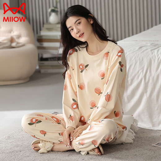 
Catman (MiiOW) spring and autumn pajamas for women pure cotton long sleeve Korean cute cartoon two-piece set for students summer autumn and winter home clothing GXT9928 M (recommended 75-95Jin [Jin equals 0.5 kg])