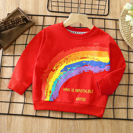 
Ultraman children's clothing boys' sweatshirt spring and autumn children's pure cotton girls long-sleeved T-shirt top infant baby pull-off rainbow L06-light pink strawberry Class A material/soft and comfortable 130 cm Recommended height 115-125CM