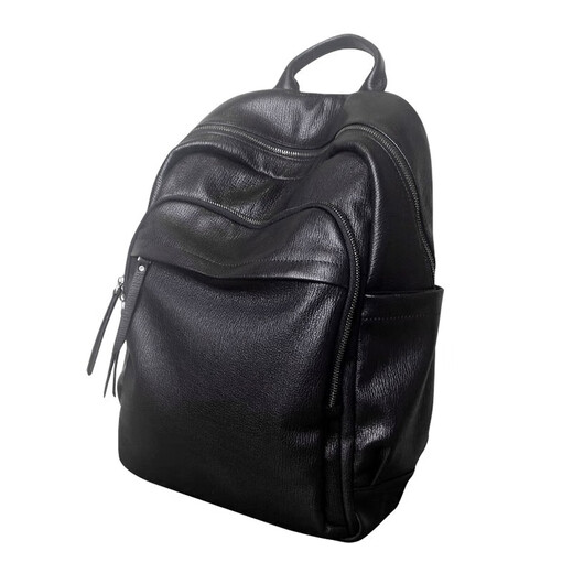 欧伦驰（OULUNCHI）轻奢高端真皮双肩包商务出差旅行男士电脑背包头层牛皮书包 黑色 30*14*42CM