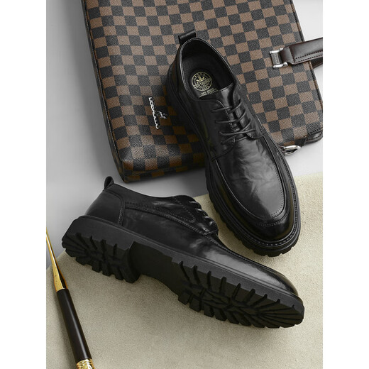 Belle step series brand off-size leather shoes for men new autumn and winter breathable business formal casual men's British style commuting increased black 7710 four seasons 37 standard leather shoe size