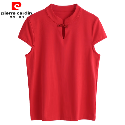 Pier Cardin Stand-up-Kragenknopf-T-Shirt für Kurzärärmel-Sommer-Chinesischen chinesischen Stil Chinesischen Stil Chinesischer Stil Choongsam mit reinem Baumwolltemperament 9885 Rot (kleine fliegende Ärmel) XL empfohlen 120-130jin [Jin gleich 0,5 kg]