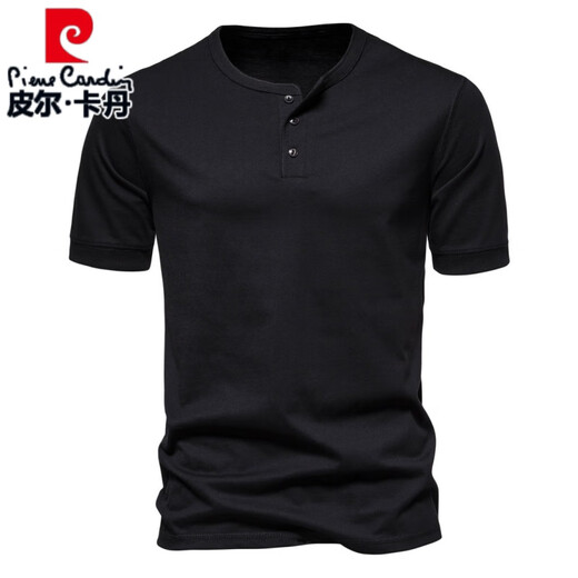 Pierre cardin European and American elastic Henry neck short-sleeved T-shirt men's youth summer casual personality large-size solid color half-sleeved T-shirt trendy light gray L 125-140Jin [Jin equals 0.5 kg]