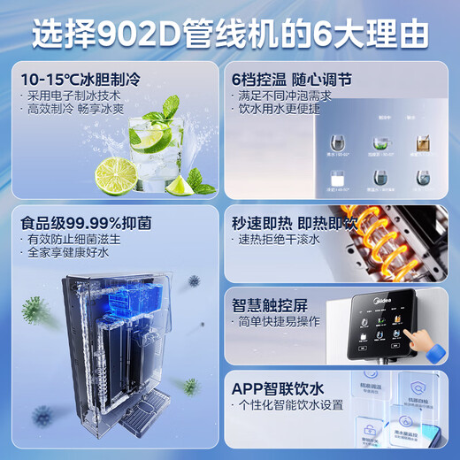 美的（Midea）家用净水器伴侣 白月光管线机 全通量适配 6段控温智能触控壁挂式直饮机 冷热双选净饮机MG902-D