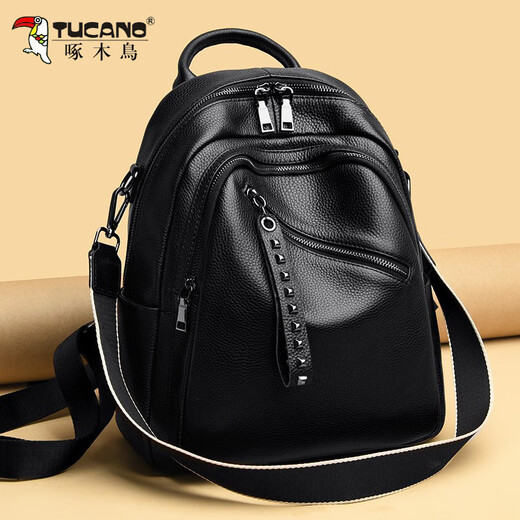 Specht Leder Rucksack große Kapazität Frauen Mode Mode Fashion Frauen Rucksack Kopfschicht Cowide Reisetasche Frauen Schwarz
