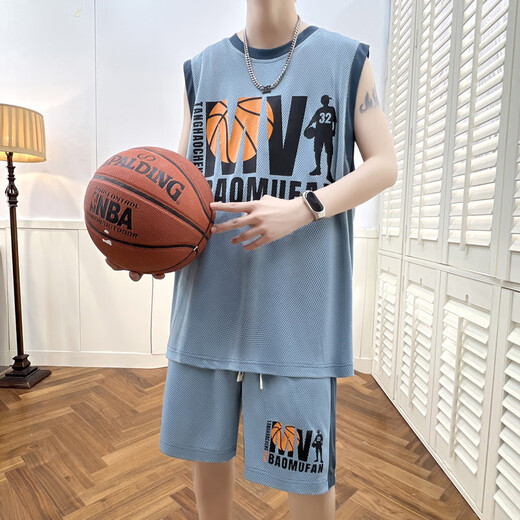 奥计夏季学生篮球服套装青少年运动背心短裤潮 6636深灰（背心+短裤）  L 90-110斤左右