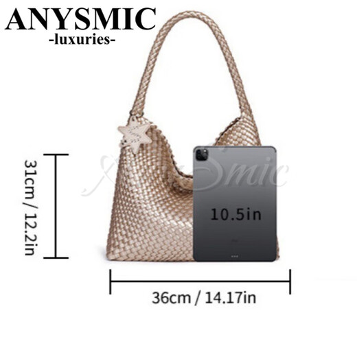ANYSMIC奢侈高端品牌包包女包小众设计手工编织包大容量手提包慵懒托特包 金属灰 36*4*31cm