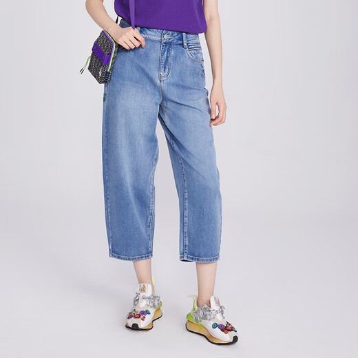 Yuyu Brand Women's Jeans Women's 2025 New Loose Cotton Straight-Tight Casual Washed Pants Versatile FGHB6027 Denim Blue M