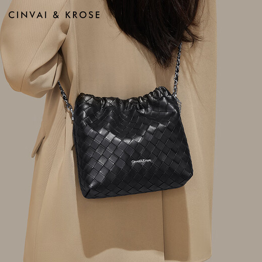 CinvaiKrose small c/k bag women 2025 new crossbody bag feel bucket bag fashionable shoulder chain women's bag black black