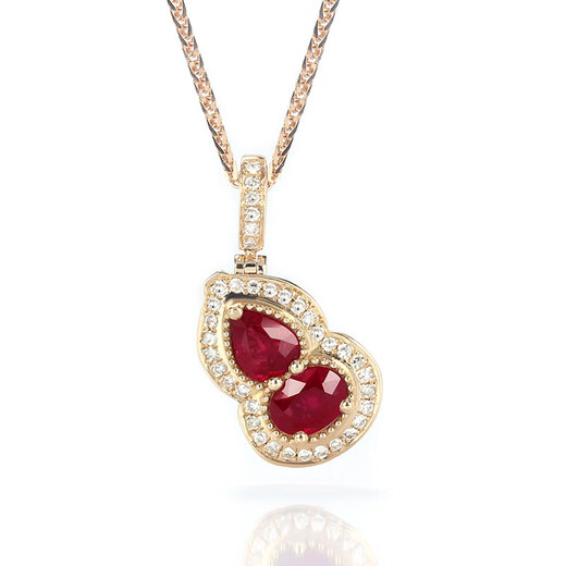 VZZS thickened 18K rose gold natural pigeon blood ruby small gourd pendant red buckle diamond necklace for women red rose gold pendant (free 925 silver chain)