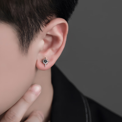 UOSU earrings for men without piercings, magnetic ear clips, high-end, personalized, versatile, handsome, niche fashion design, Hong Kong style earrings, handsome magnetic ear clips, four-piece set