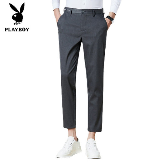花花公子（PLAYBOY）男士九分裤秋季锥形显瘦刺绣裤子修身休闲裤男韩版百搭收腿小脚裤 9885黑色【夏款】 30 (2尺3)
