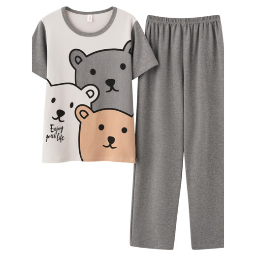 Jin Chong Datong pajamas 12-15 years old men's short-sleeved trousers in summer teenagers 15-16-17 years old junior high school students set bright yellow 3527 gray three-frame short-sleeved trousers 170 Standard version - men's L size 160-170C